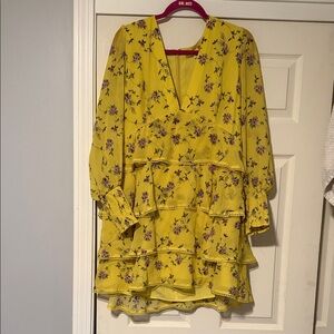 Gianni Bini Yellow Floral Long Sleeve Dress